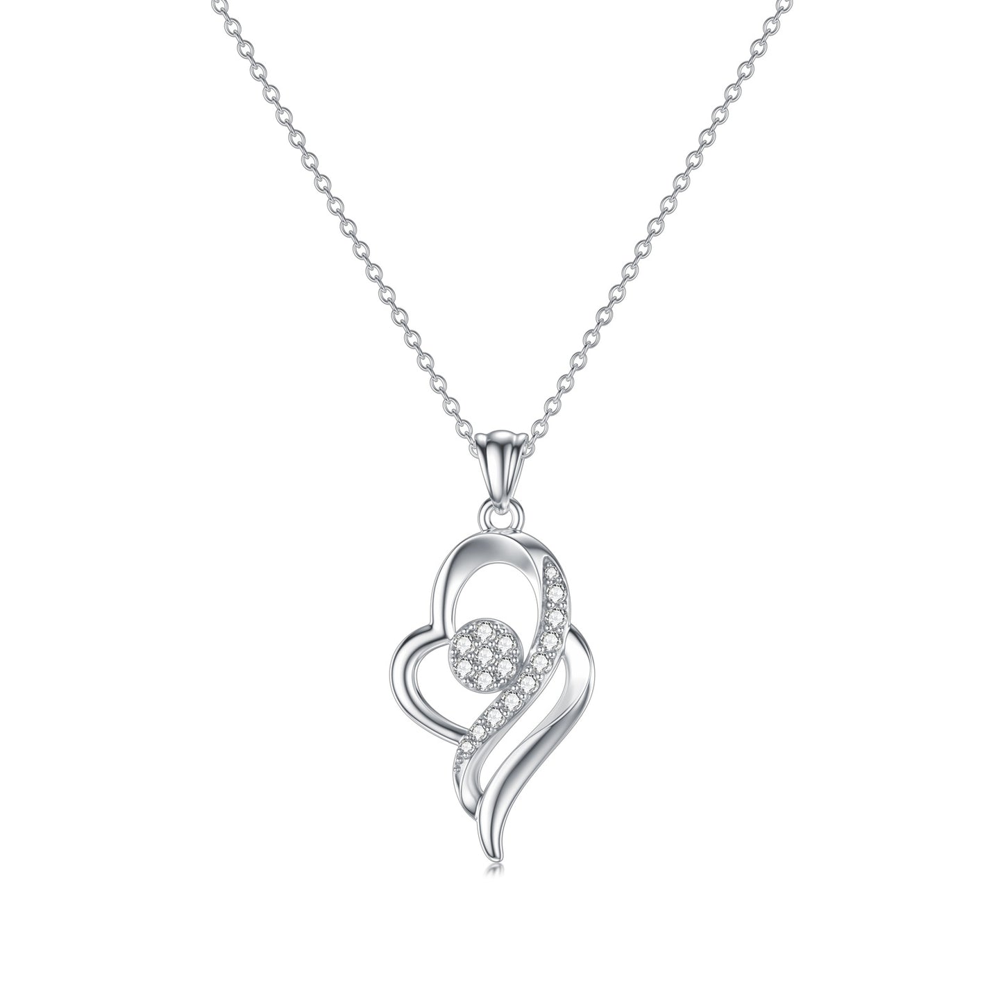 Diamond Heart Necklace in White Gold Plated Sterling Silver