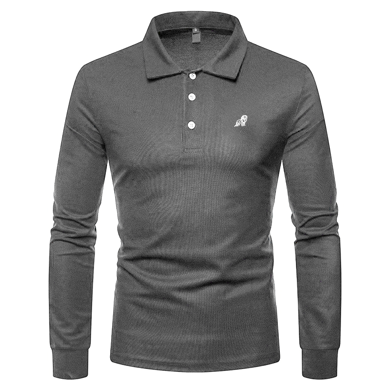 Men Fashion Casual Solid Color Lapel Long Sleeve Slim Fit Polo Shirt