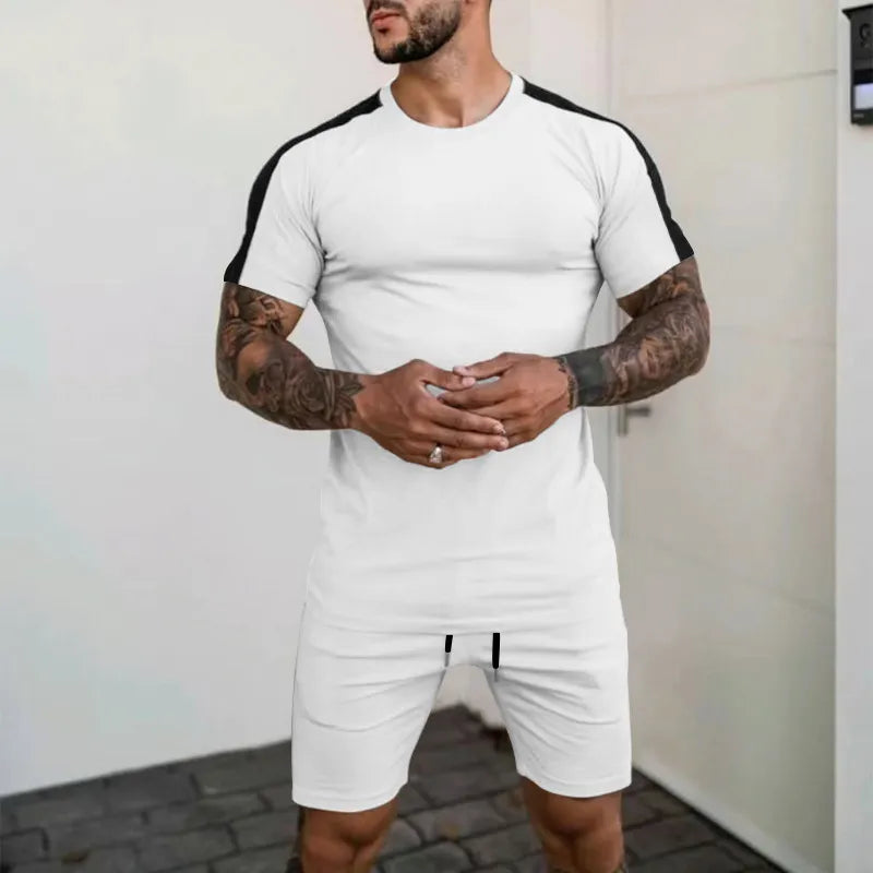 Men's Fashion Round Neck Short-Sleeved T-Shirt And Sports Shorts Two-Piece Set