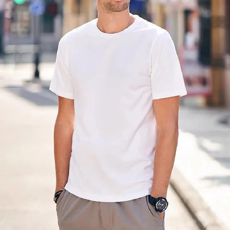 Men Casual Round Neck Short Sleeve Solid Color Loose T-Shirt