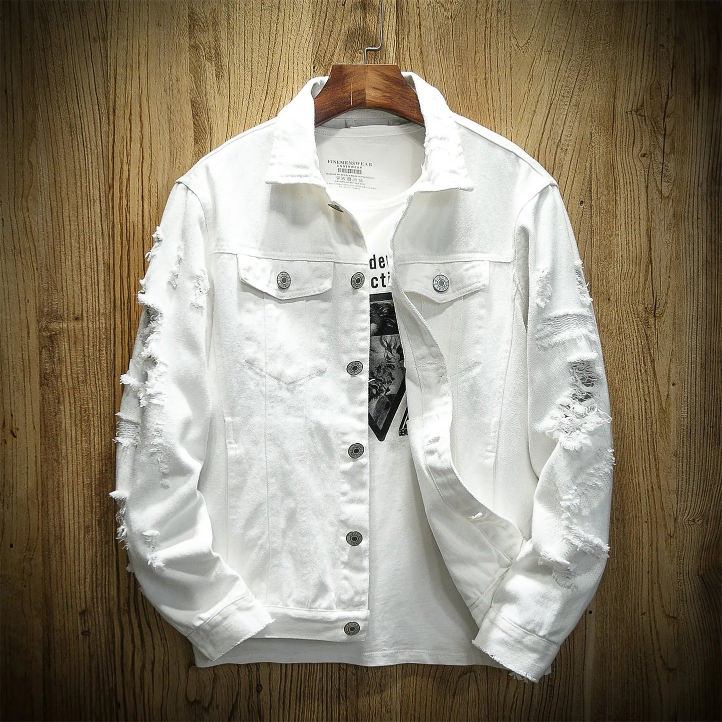 Men's Fashion Solid Color Large Size Ripped Denim Jacket