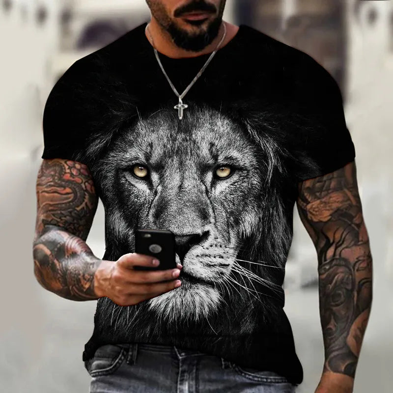 Men Fashion Basic Short Sleeve Round Neck Animal Pattern T-Shirt