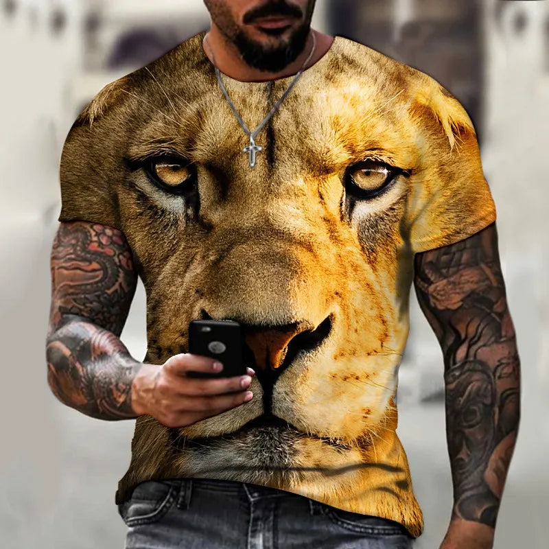 Men Fashion Basic Short Sleeve Round Neck Animal Pattern T-Shirt