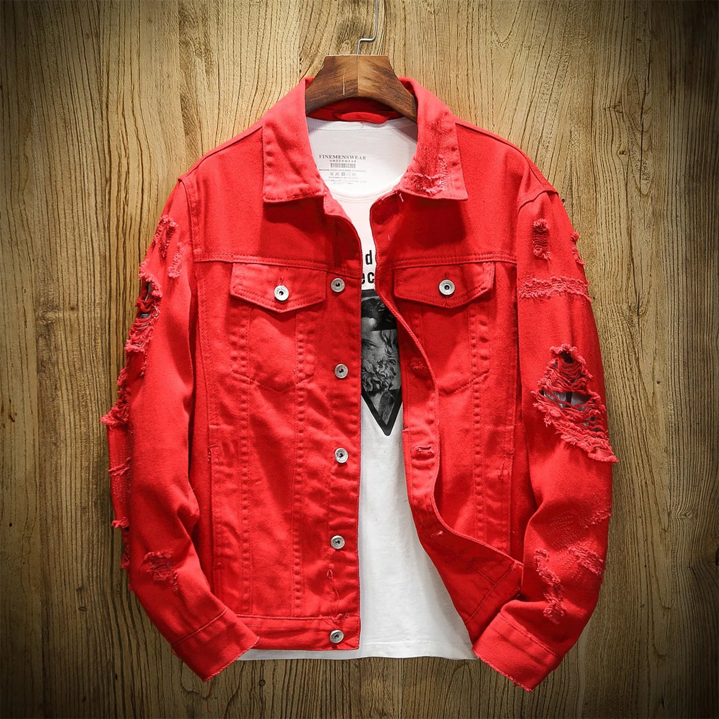 Men's Fashion Solid Color Large Size Ripped Denim Jacket