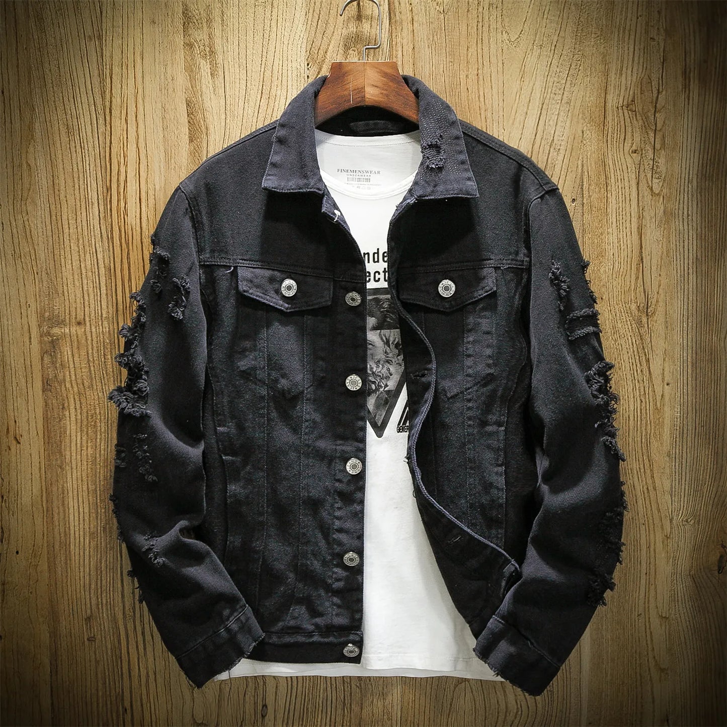 Men's Fashion Solid Color Large Size Ripped Denim Jacket