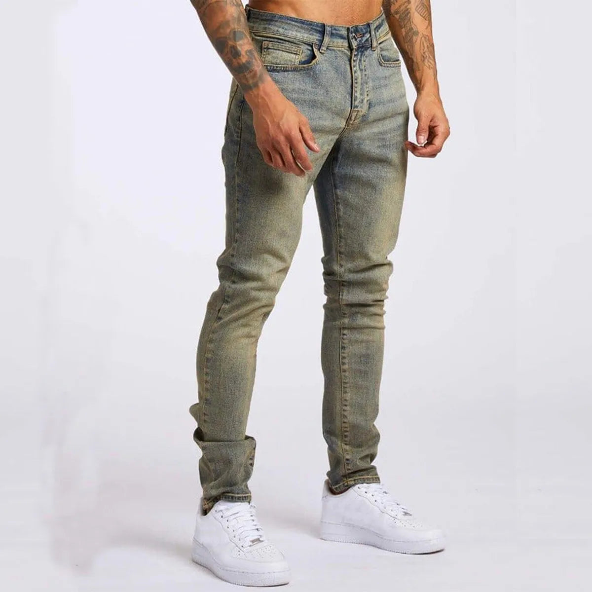 Men Fashion Casual Simple Solid Color Commuter Straight Pants Jeans