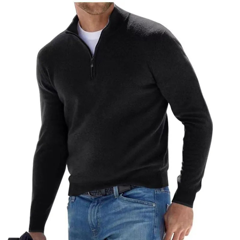 Coordinated Men Fashion Stand Collar Zipper Solid Color Large Size Loose Long Sleeve Polo Shirt