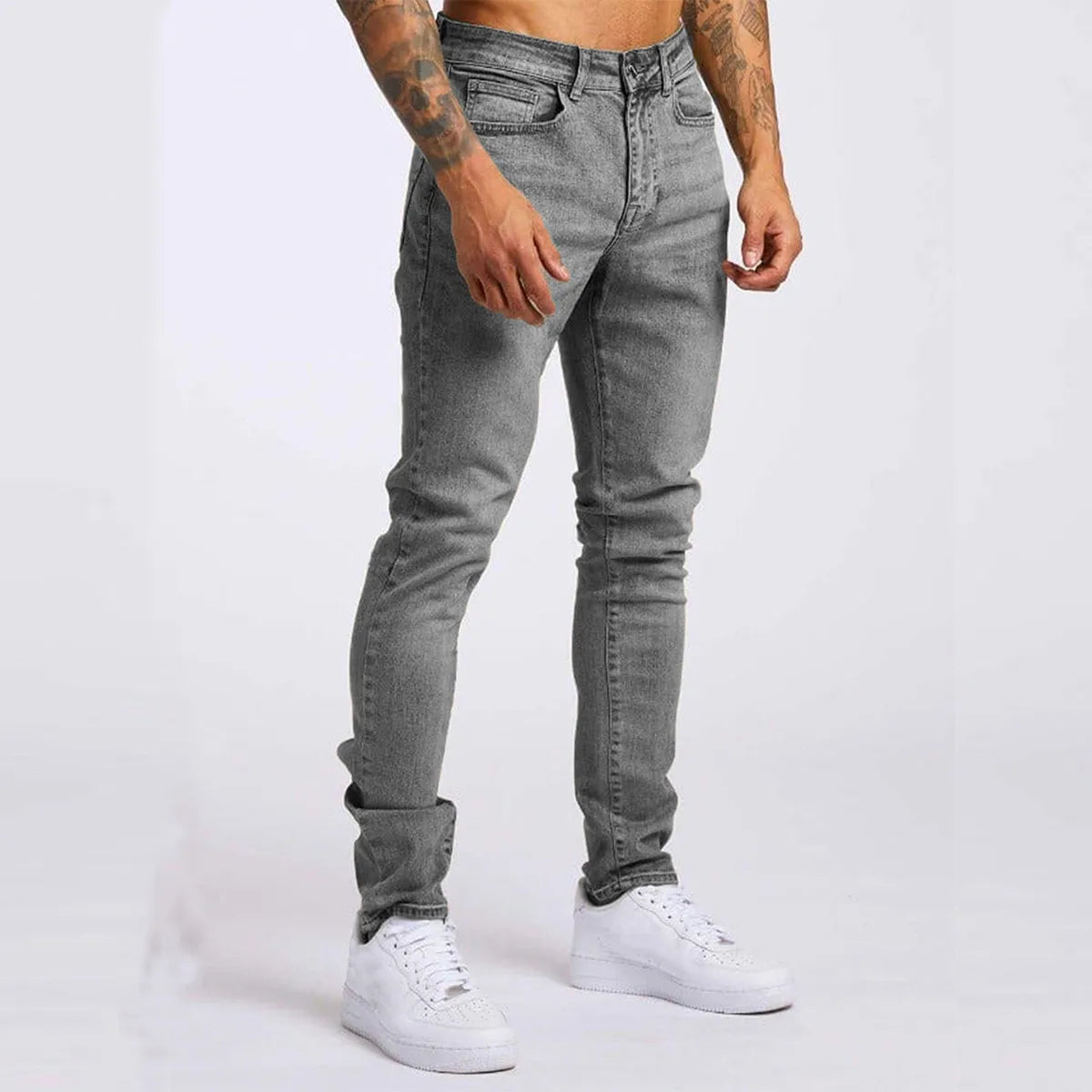 Men Fashion Casual Simple Solid Color Commuter Straight Pants Jeans