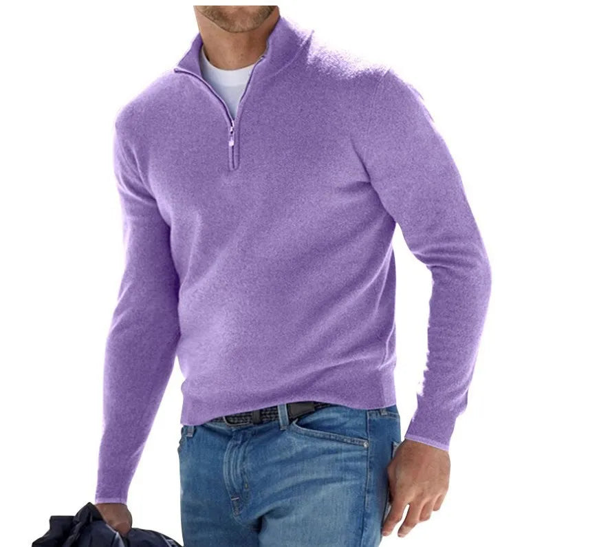 Coordinated Men Fashion Stand Collar Zipper Solid Color Large Size Loose Long Sleeve Polo Shirt
