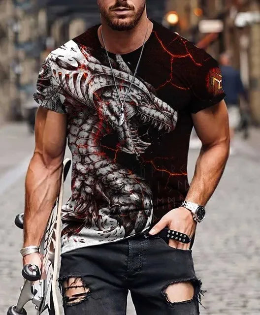 Men Fashion Round Neck Short Sleeve Printed Large Size Loose T-Shirt