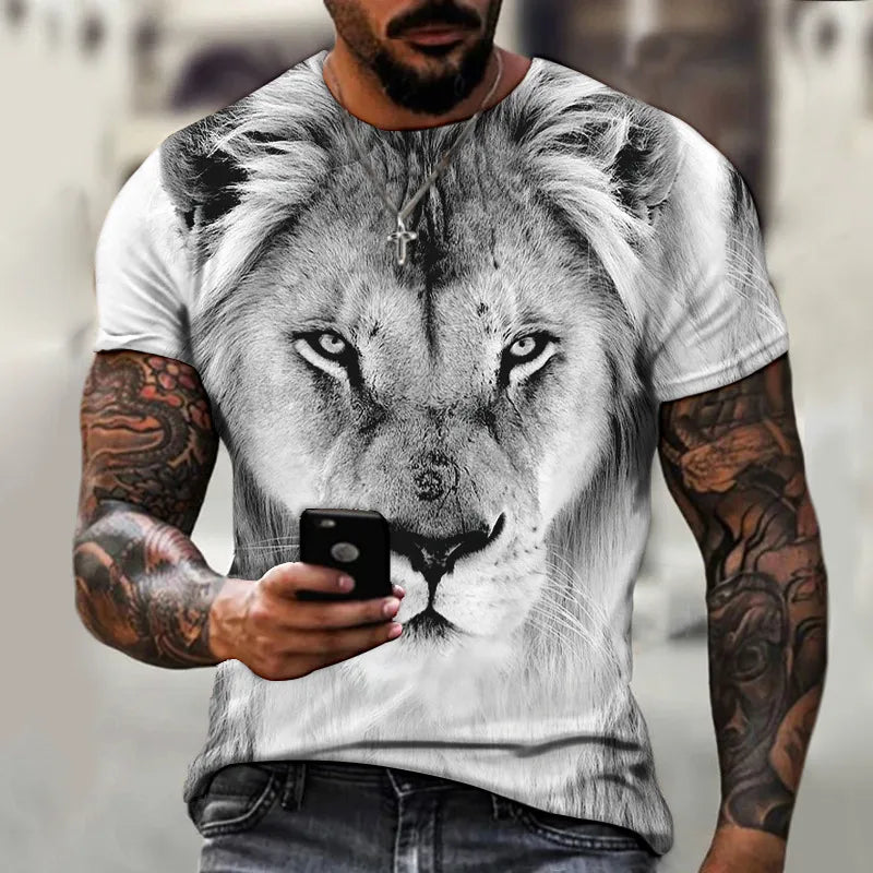 Men Fashion Basic Short Sleeve Round Neck Animal Pattern T-Shirt