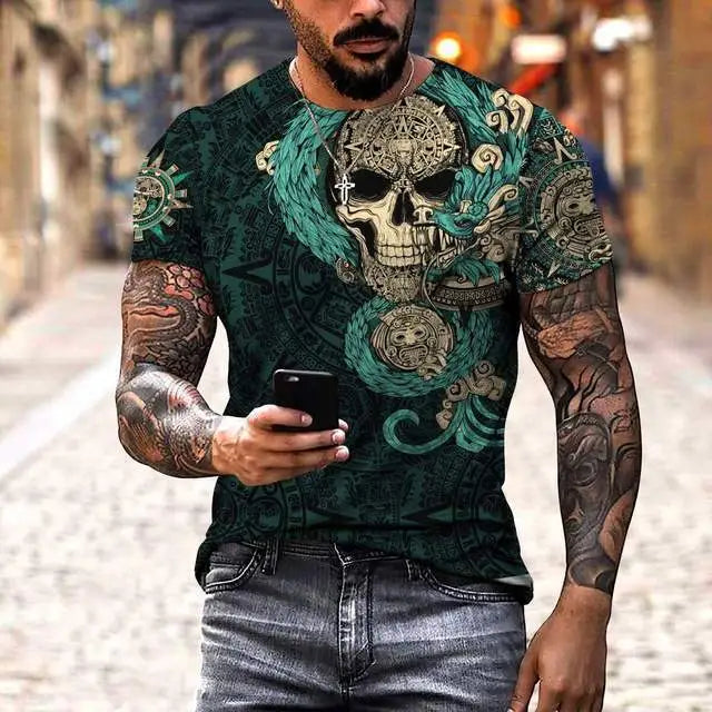 Men Fashion Round Neck Short Sleeve Printed Large Size Loose T-Shirt