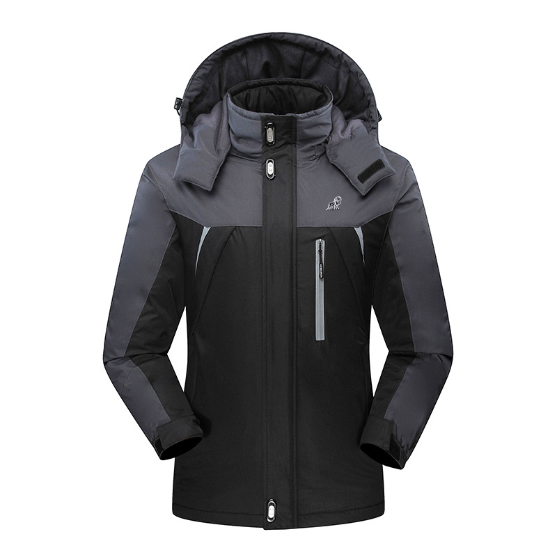 Long Sleeve Fleece-Lined Keep Warm Pocket Design Hooded Detachable Zipper Color Blocking Jacket