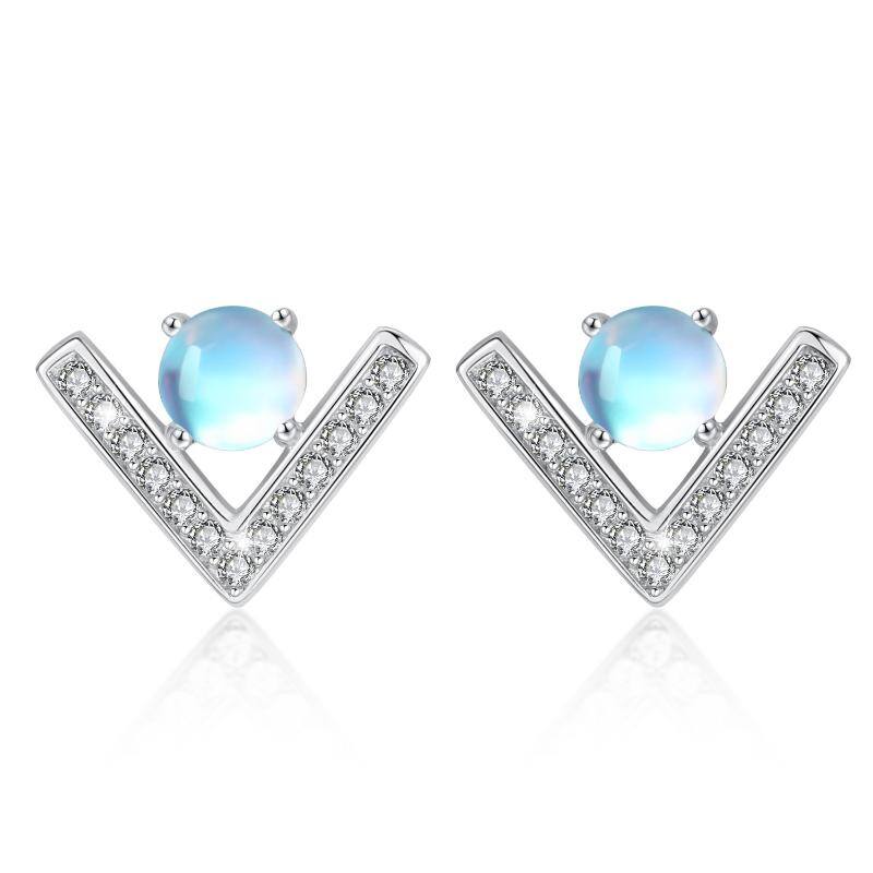 925 Sterling Silver Moonstone Round Synthetic Hypoallergenic Stud Earrings for Women