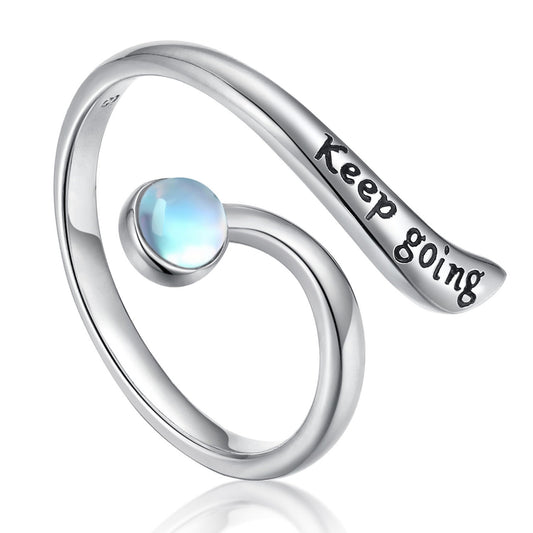 925 Sterling Silver Keep Going Moonstone Adjustable Ring Inspirational Jewelry Encouragement Ring