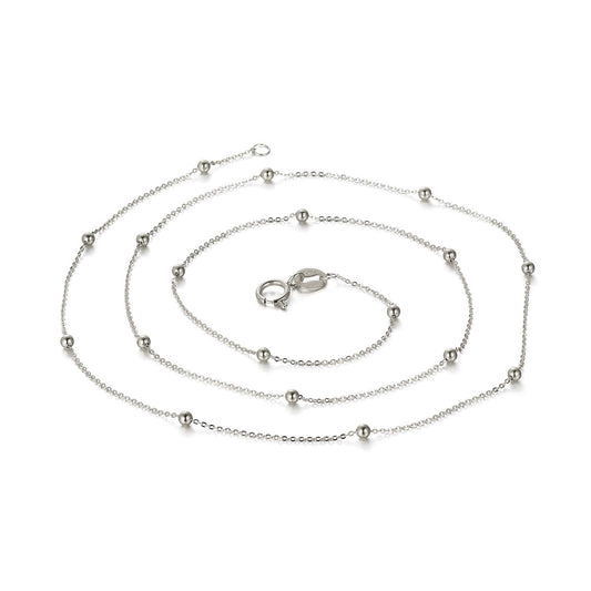 18K White Gold Bead Station Chain Necklace for Women 18 inches