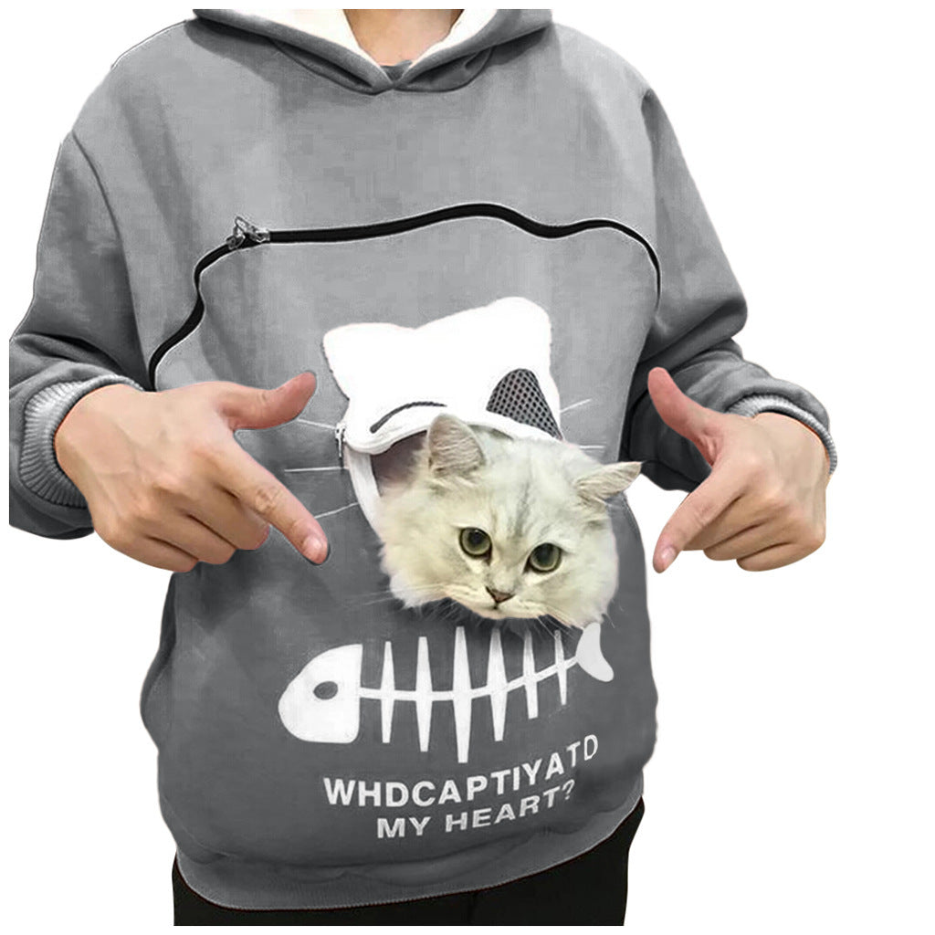 Women Hoodie Sweatshirt With Cat Pet Pocket Design Long Sleeve Sweater Cat Outfit