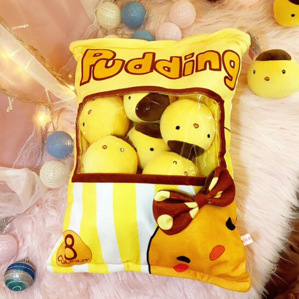 A Large Bag Of Snacks And Pillow Plush Toys