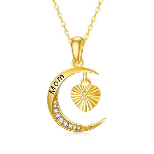 14K Real Gold Moon Heart Dainty Necklace