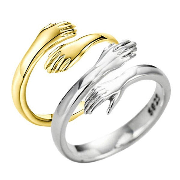 Alloy Simple Hands Hug Ring Opening Adjustable Jewelry