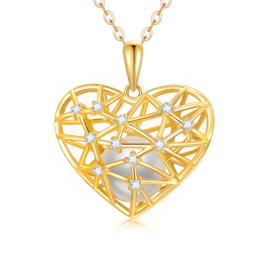 Moissanite Hollow Heart Pendant Necklace in 10K Gold