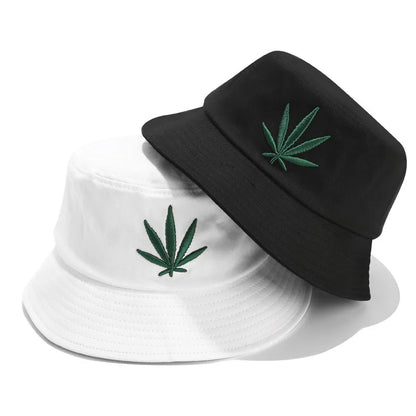 Women Fashion Maple Leaf Embroidery Cotton Bucket Hat