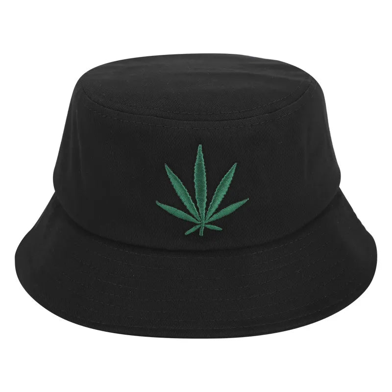 Women Fashion Maple Leaf Embroidery Cotton Bucket Hat