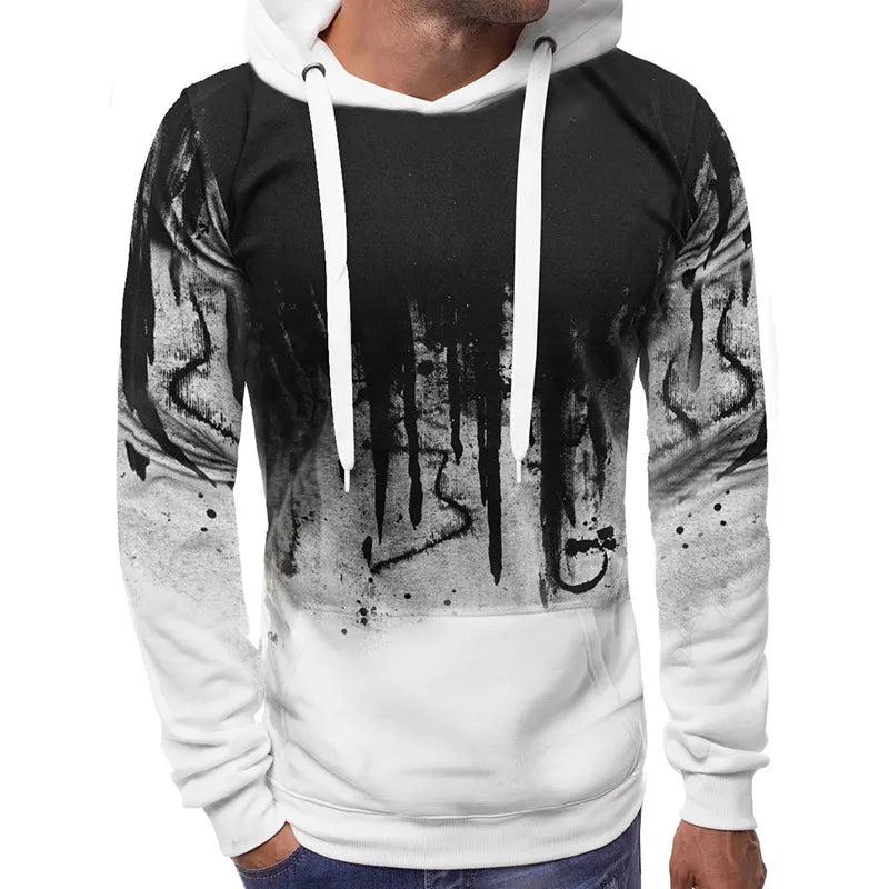 M-3XL Men Fashion Gradient Print Long Sleeve Hoodies