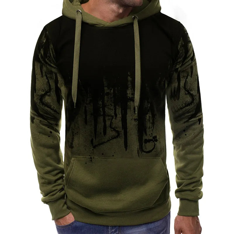 M-3XL Men Fashion Gradient Print Long Sleeve Hoodies