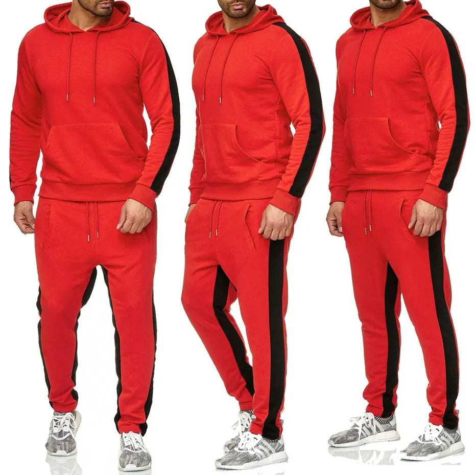 S-3XL Men Casual Block Color Striped Sweatshirt And Pants Set