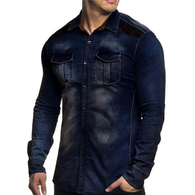 M-3XL Men Fashion Solid Color Multi-Pocket Long Sleeve Denim Jacket