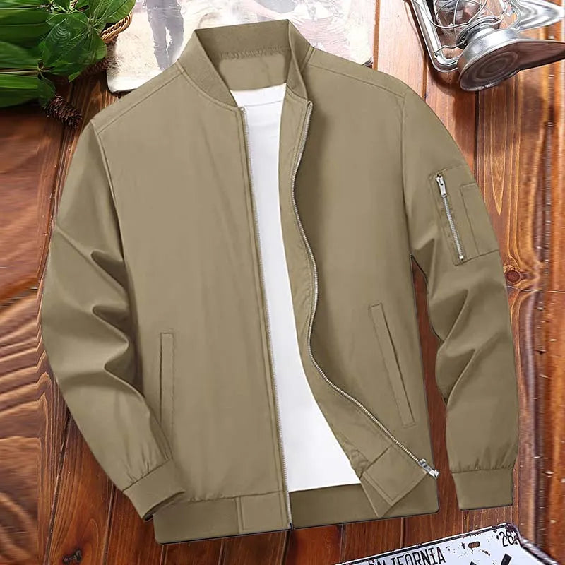 Men Spring Autumn Fashion Casual Business Solid Color Zipper Stand Collar Long Sleeve Plus Size Jacket