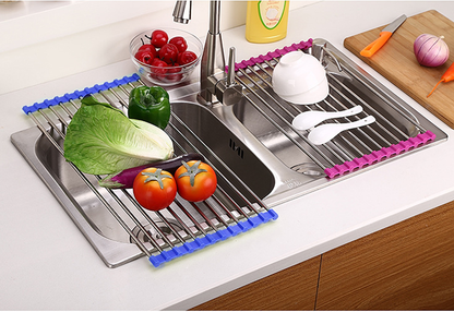 Folding Kitchen Drain Sink Rack Stainless Steel