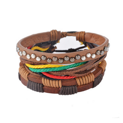 Leather Bracelet Men Multilayer Bead Bracelet Punk Wrap Bracelets for Women Vintage punk Men Jewelry