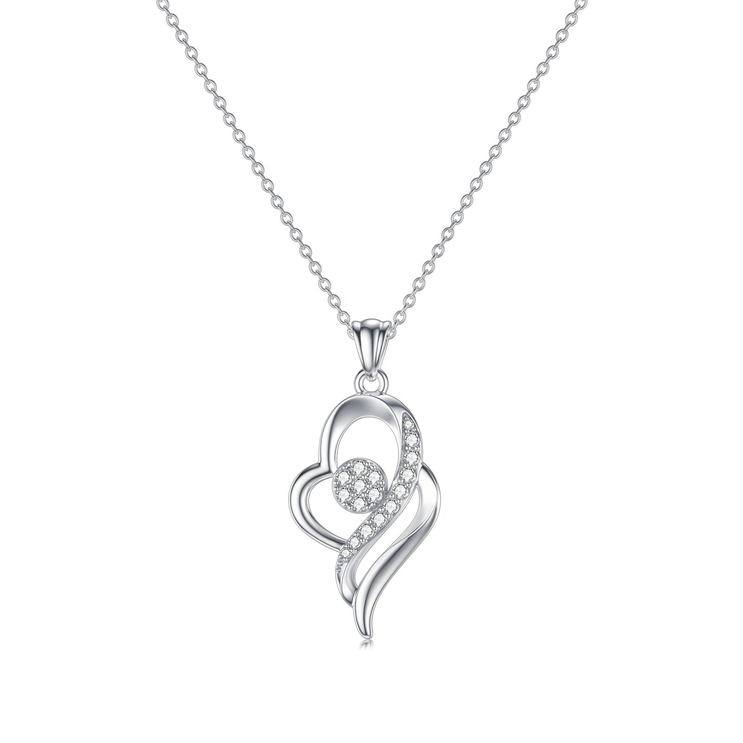 Diamond Heart Necklace in White Gold Plated Sterling Silver