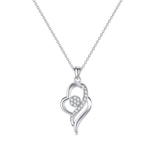 Diamond Heart Necklace in White Gold Plated Sterling Silver