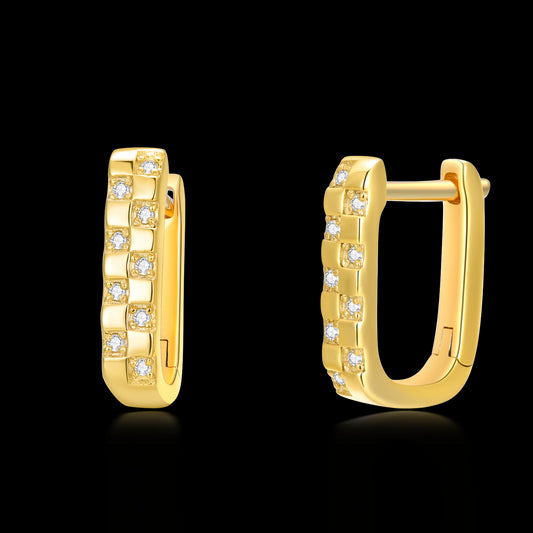 U-shaped Hoop Earrings With Diamonds in Yellow Gold Plated Sterling Silver