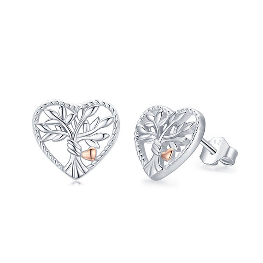 925 Sterling Silver Cute Hypoallergenic Stud  Love Heart Tree of Life Earrings Family Tree Jewellery