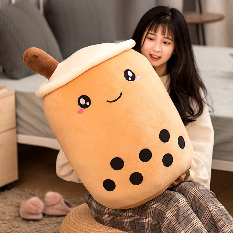 Cute Fruit Drink Plush Stuffed Soft Strawberry Milk Tea Plush Boba Tea Cup Toy Bubble Tea Pillow Cushion Kids Gift