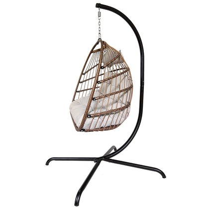 Swing Egg Chair With Stand Indoor Outdoor Wicker Rattan Patio Basket Hanging Chair With C Type Bracket , With Cushion And Pillow,Ban Amazon, Homedepot, Walmart, Lowes