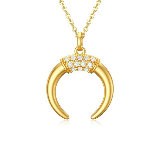 14K Real Gold Moon Pendant Necklace