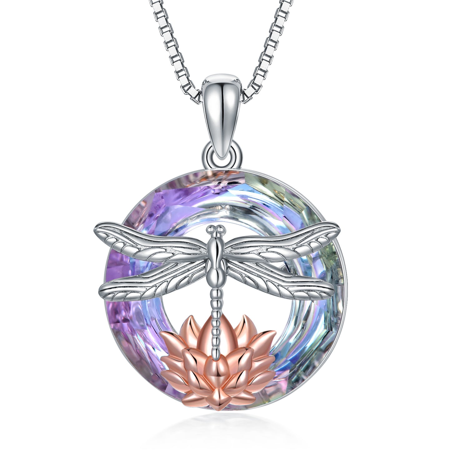 Crystal Lotus Flower Necklace in White and Rose Gold Plated  Sterling Silver