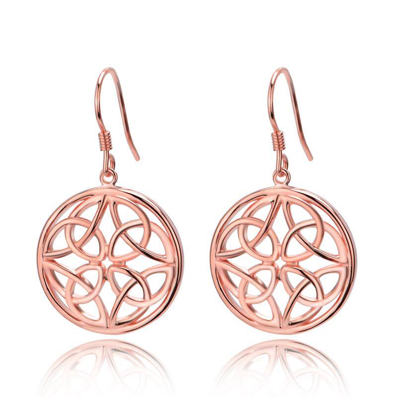 Sterling Silver Celtic Knot Round Drop Wire Rose Gold Earrings