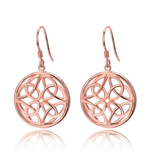 Sterling Silver Celtic Knot Round Drop Wire Rose Gold Earrings