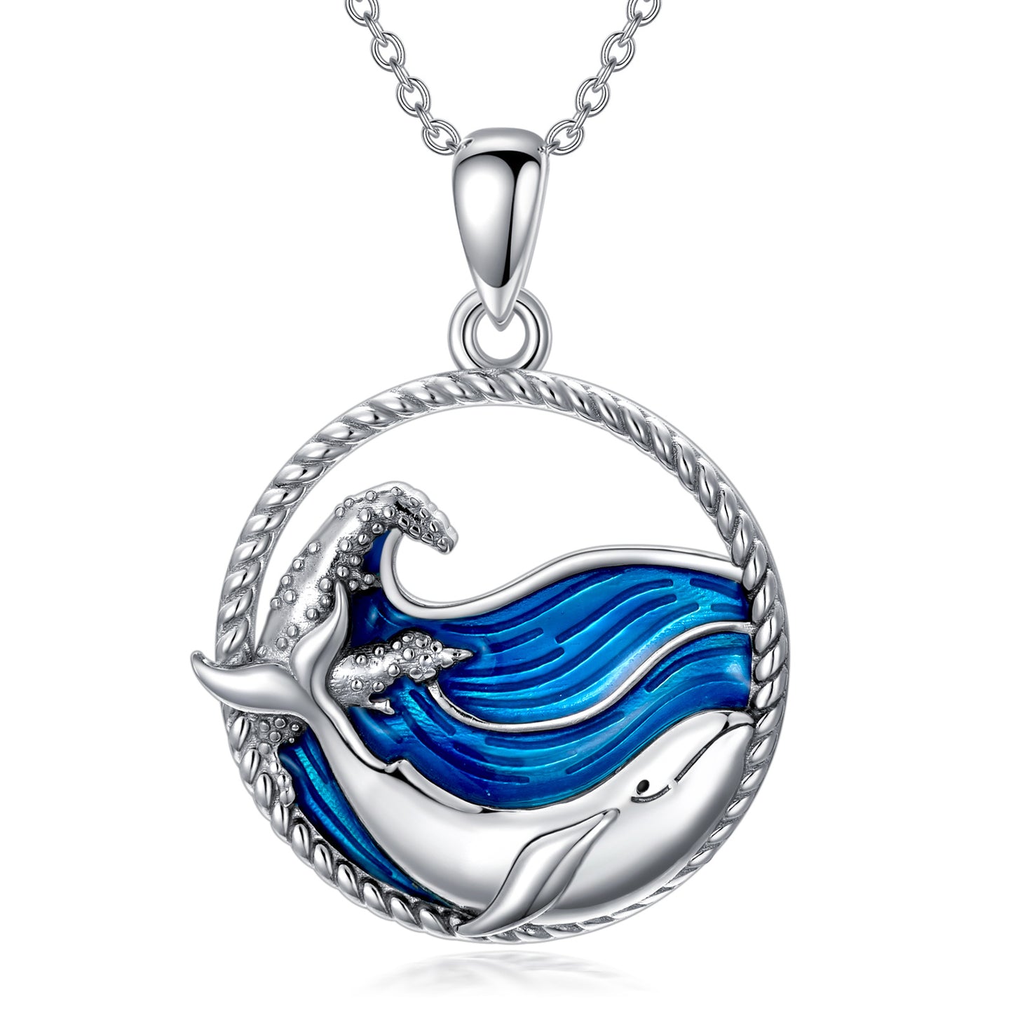 Shark Necklace 925 Sterling Silver Shark Wave Ocean Pendant Jewelry Gifts for Girls Women