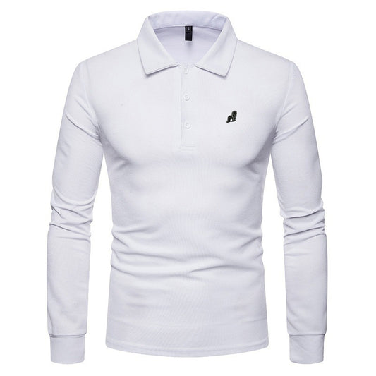 Men Fashion Casual Solid Color Lapel Long Sleeve Slim Fit Polo Shirt