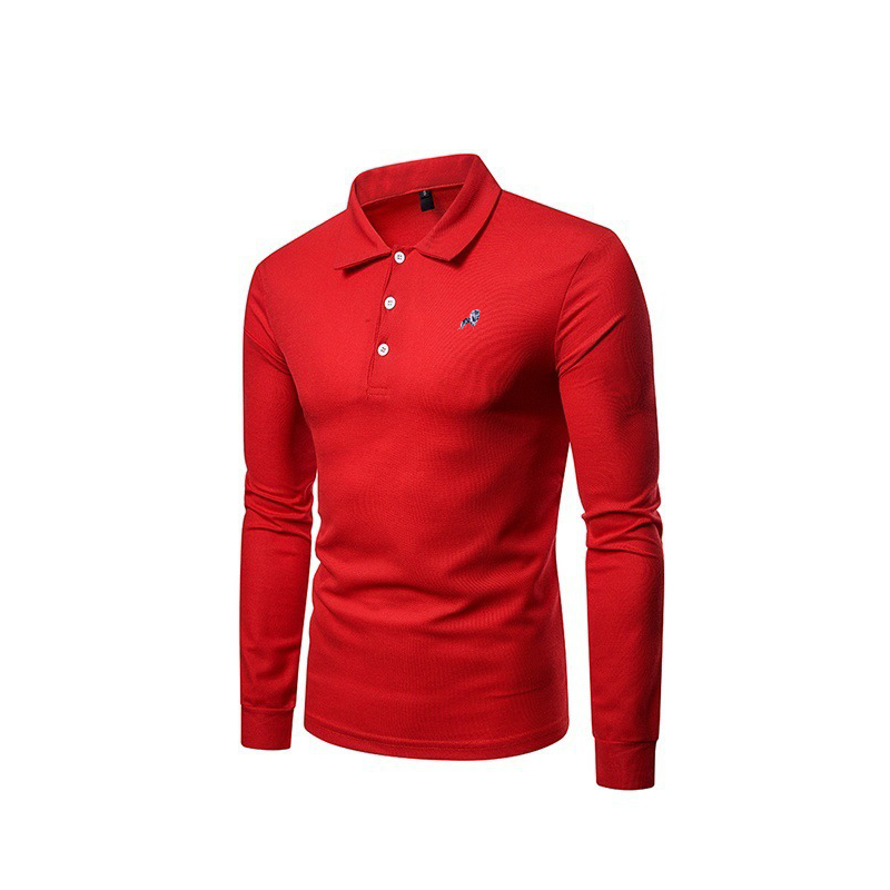 Men Fashion Casual Solid Color Lapel Long Sleeve Slim Fit Polo Shirt