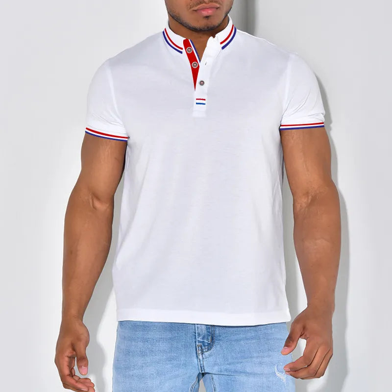 Men's Casual Basic Color Matching Lapel Short-Sleeved Polo Shirt