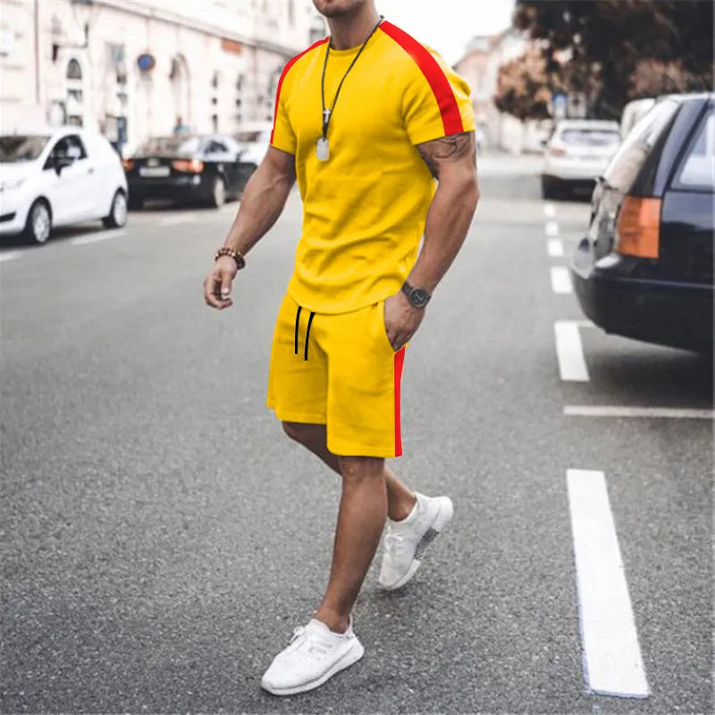 Men Casual Round Neck Short-Sleeved T-Shirt And Pants Two-Piece Set