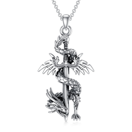 Dragon Necklace Sword Necklace Pendant Jewelry Gifts for Men Boys